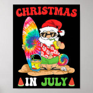 Affiche Noël En Juillet Père Noël Tie Dye Surf D'Été Surfi
