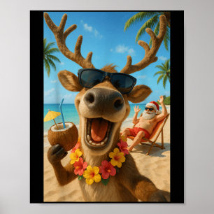 Affiche Noël En Juillet - Reindeer Selfie Père Noël Garys 