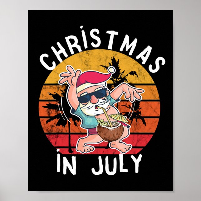 Affiche Noël en Juillet Santa Boisson Hawaïenne Coucher de (Devant)