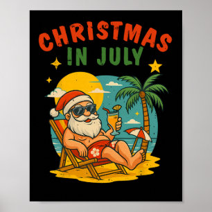 Affiche Noël en juillet Santa Eté Noël en juillet Plage 