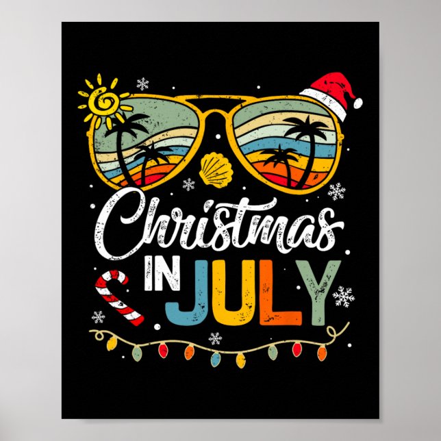 Affiche Noël en juillet Santa Hat Lunettes de soleil été V (Devant)
