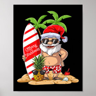 Affiche Noël en juillet Santa Surf Hawaïen Cadeaux Somme