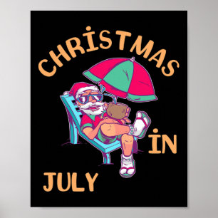 Affiche Noël en juillet Santa Xmas Plage Hawaïen Été