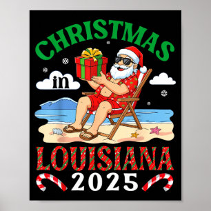 Affiche Noël en Louisiane 2025 Santa Beach Lounge Hol