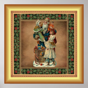 Affiche Noël/Enfants/Père Noël/Sacoche De Bonbons ~ "