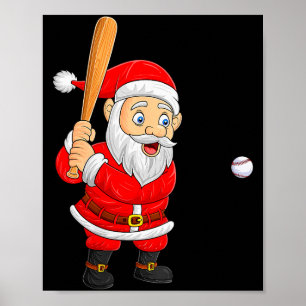 Affiche Noël femmes Santa jouant au baseball Xmas drôle
