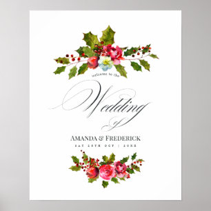 Affiche Noël Fleurs de mariage Floral de houx aquarelle Bi