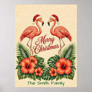 Affiche Noël Floride Rétro Flamant Rose Famille Personnali