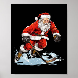 Affiche Noël Fun Père Noël Jouer Hockey sur glace Noël