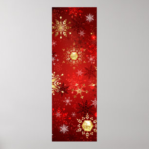 Affiche Noël Golden Snowflakes sur Arrière - plan rouge