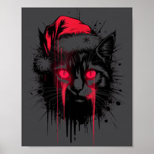 Affiche Noël gothique Nge Horreur Chat Chapeau de Père Noë
