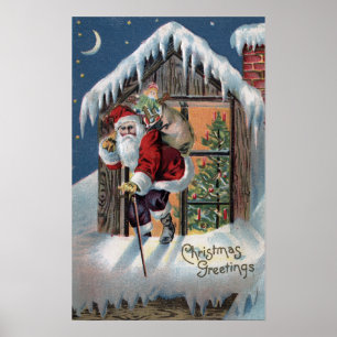 Affiche Noël GreetingSanta montant la fenêtre