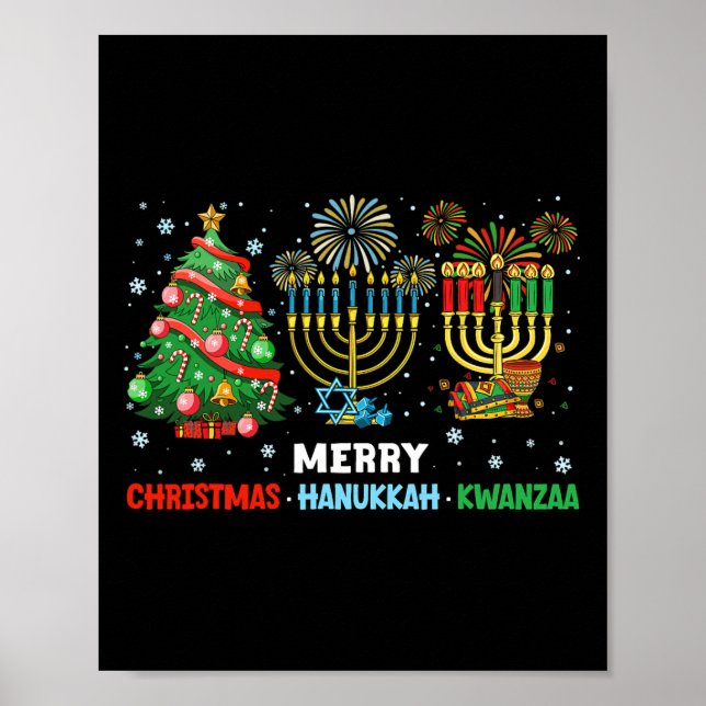 Affiche Noël Hanoukka Kwanzaa Joyeux Joyeux Vacances Corre (Devant)
