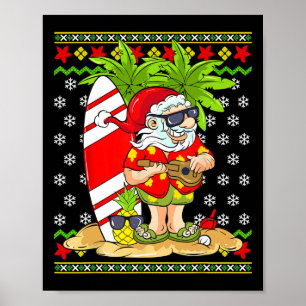 Affiche Noël hawaïen en juillet Mele Kalikimaka Père Noël