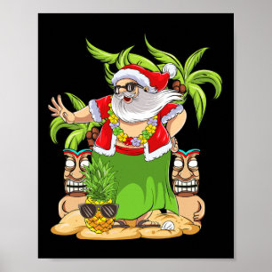 Affiche Noël hawaïen Mele Kalikimaka Danse hula Père Noël