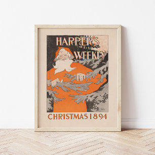 Affiche Noël hebdomadaire vintage Harper's 1894