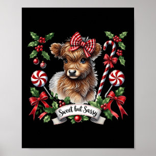 Affiche Noël Highland Cow Sucres de canne Vintage Heifer