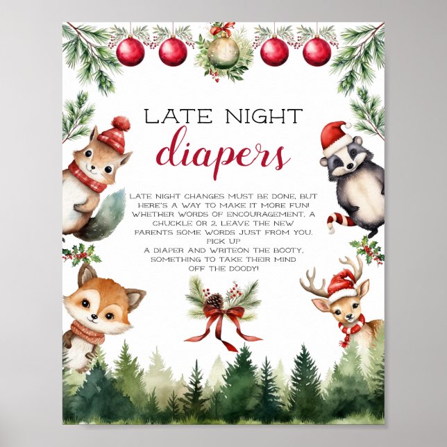 Affiche Noël Hiver Bois Animaux (Devant)