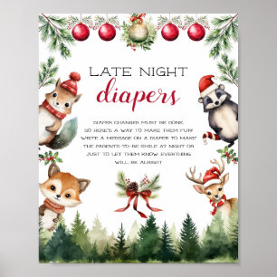 Affiche Noël Hiver Bois Animaux