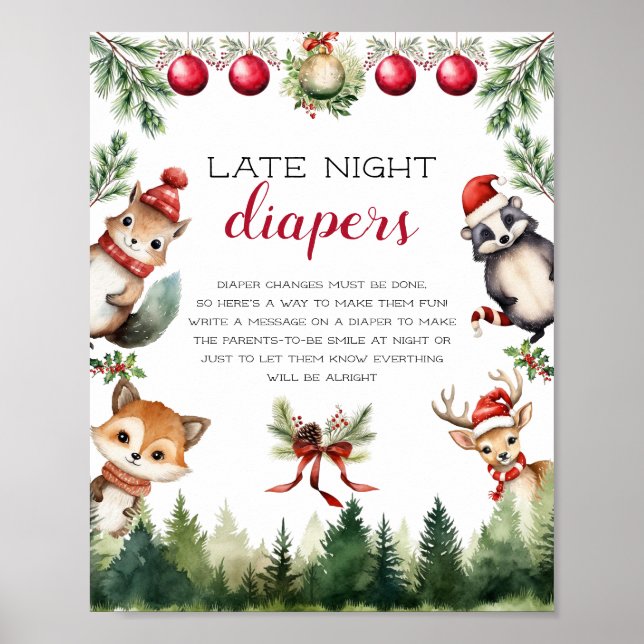 Affiche Noël Hiver Bois Animaux (Devant)