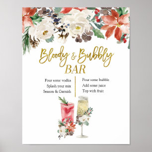 Affiche Noël hiver Floral Bloody et Bubbly Bar