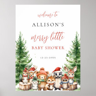 Affiche Noël Hiver Joyeuse petite fête de bébé bois