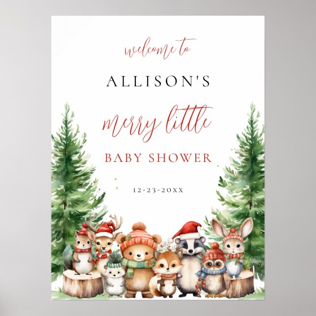 Affiche Noël Hiver Joyeuse petite fête de bébé bois (Devant)