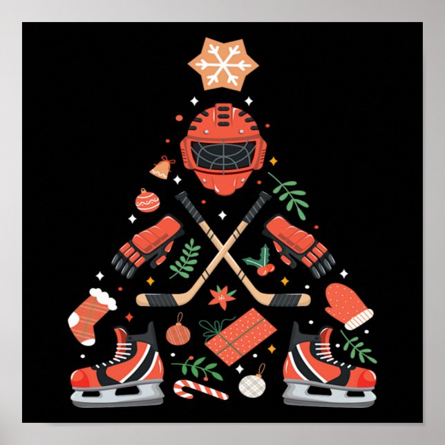 Affiche Noël Hockey Arbre Vacances Sport Louvain présent (Devant)