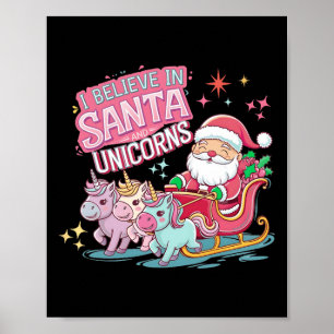 Affiche Noël Je Crois En Père Noël Et Unicornes Funny Xm