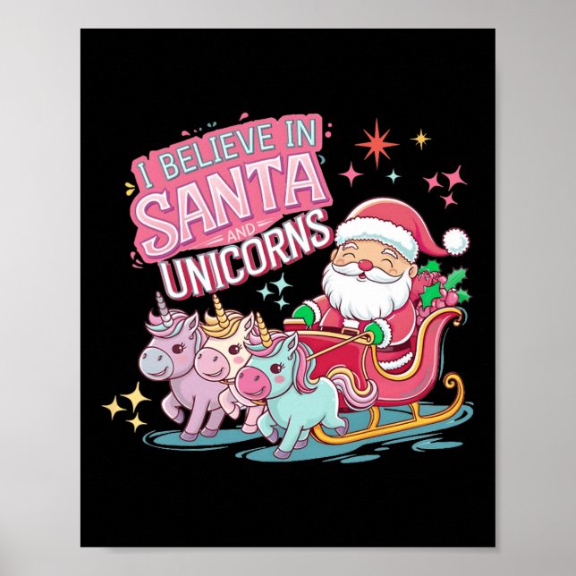 Affiche Noël Je Crois En Père Noël Et Unicornes Funny Xm (Devant)