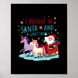 Affiche Noël Je Crois En Santa Et Licornes Drôle Xm