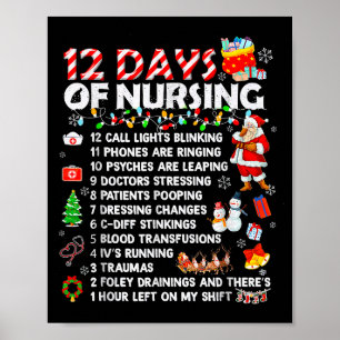 Affiche Noël joyeux aux infirmières drôle 12 jours de soin