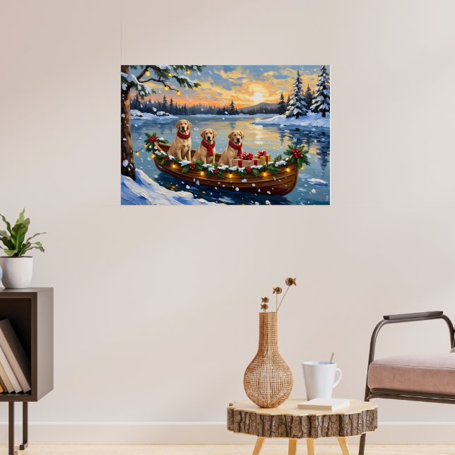 Affiche Noël Labrador Retriever Bateau Fêtes (Salon 3)