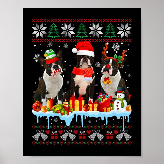 Affiche Noël laid Boston Terrier Chien Père Noël Xmas Chie (Devant)