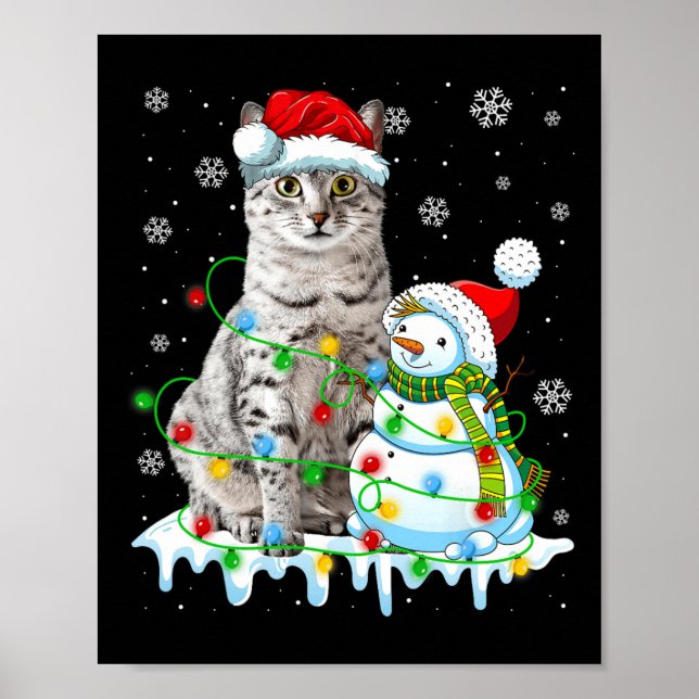 Affiche Noël Light Snowman égyptien Mau Cat Pet Lover (Devant)