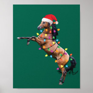 Affiche Noël Lumières Cheval Père Noël Funny Xmas Tree Hor