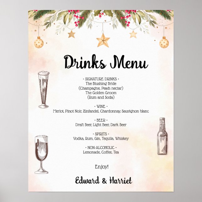 Affiche Noël Mariage Boissons Menu Mariage Connexion (Devant)