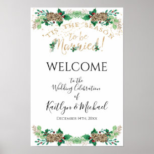 Affiche Noël Mariage Holly Gold Foliing Bienvenue