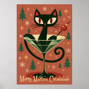 Affiche Noël Martini Chat Noir de milieu de siècle