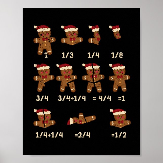 Affiche Noël Math Fracture de l'enseignant Gingerbread Coo (Devant)