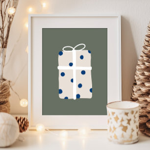 Affiche Noël Moderne Boho Bleu Et Beige Présente Impressio