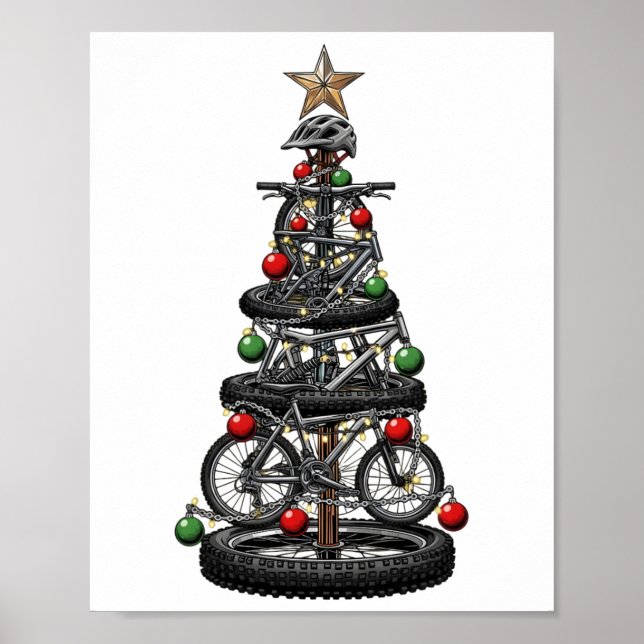 Affiche Noël Mtb Vtt Arbre De Noël Drôle Hommes  (Devant)