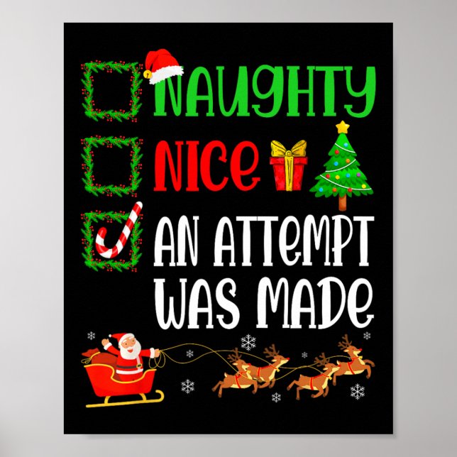 Affiche Noël Nice Naughty Une Tentative A Été Fait Drôle X (Devant)