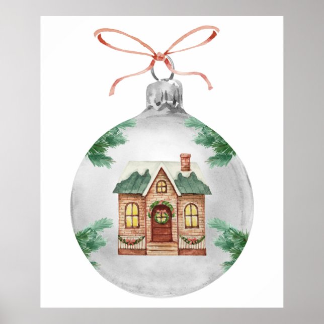 Affiche Noël ornement maison de noël aquarelle (Devant)