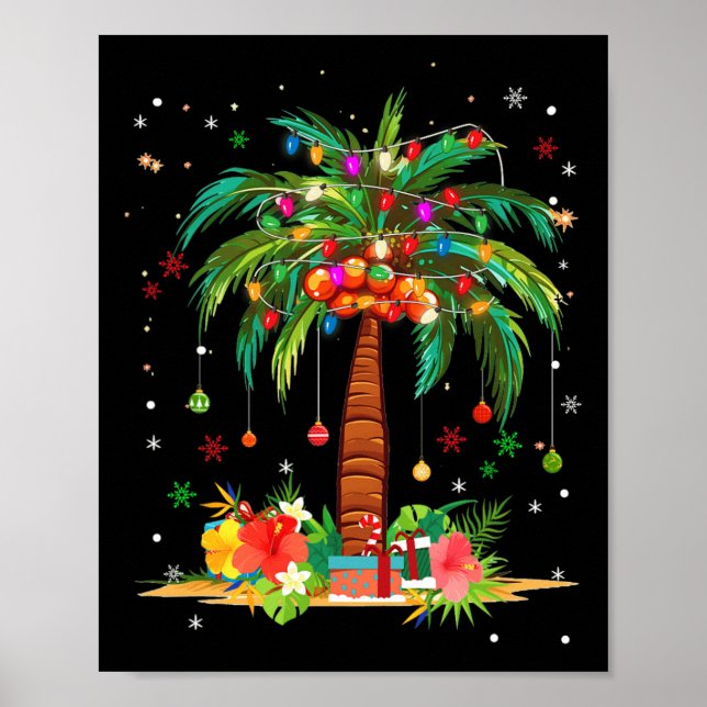 Affiche Noël Palm Tree Lumière Hawaï Tropical Noël (Devant)