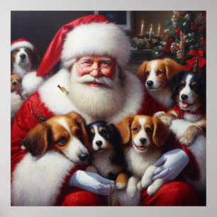 Affiche Noël Père Noël avec Chiens 2