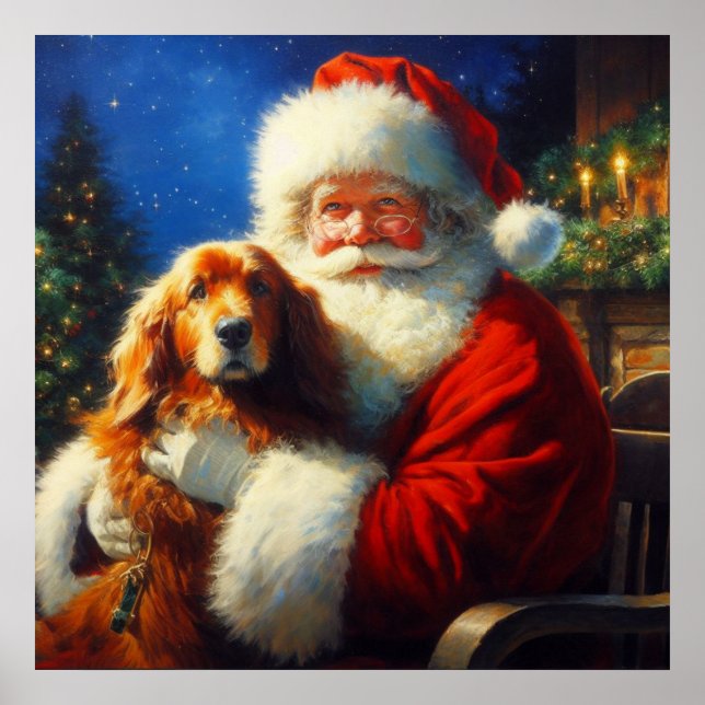 Affiche Noël Père Noël avec Chiens 4 (Devant)