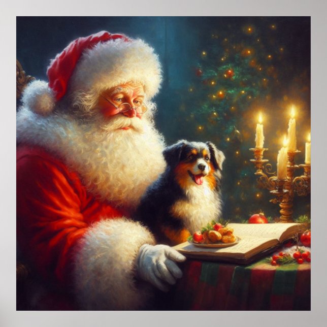 Affiche Noël Père Noël avec Chiens 5 (Devant)