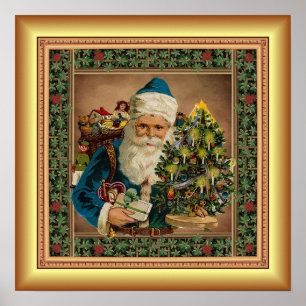 Affiche Noël ~ Père Noël Bleue ~ Arbre de Noël ~ Jouets ~