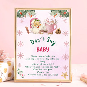 Affiche Noël Père Noël "Don't Say Baby" Jeu de Baby shower